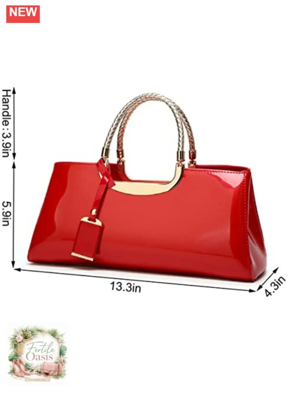 Glossy Faux Patent Leather Top-Handle Satchel Structured Shoulder Bag Party